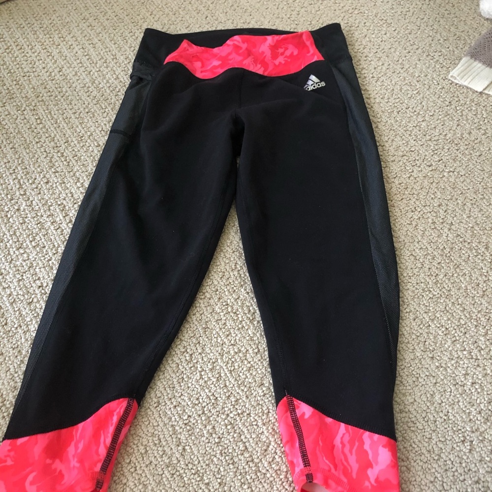Adidas black and pink cropped leggings
